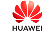 Logo de Huawei, avec un motif en forme de pétales rouges au-dessus du texte noir "HUAWEI".